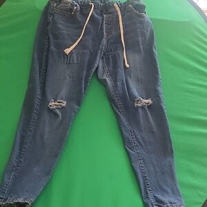 Casual Blue Distressed Joggers